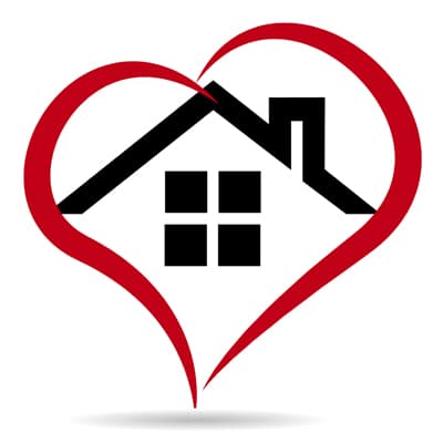Heart around a home illustrating compassionate in home pet euthanasia.