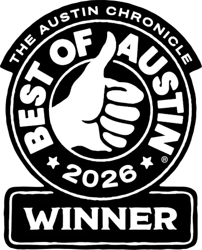 the austin chronicle best of austin 2026 winner badge awarded to compassionate pet vet